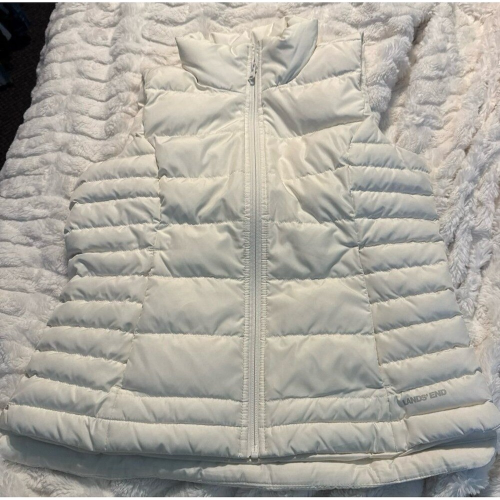 Lands End Puffer Vest Down Filled Women's XS White Warm Hiking Chore Outdoor - Picture 2 of 4